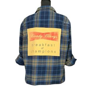 Bloody Mary Alcohol Theme T Shirt Flannel Upcycled Top Beach Party Festival